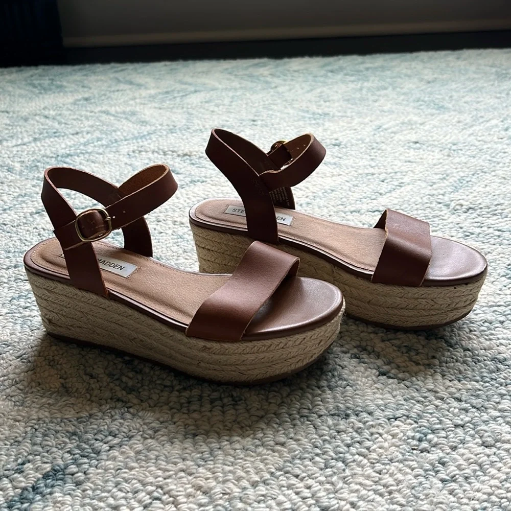 Steve Madden Tan Platform Espadrille Sandals with Ankle Strap